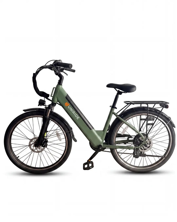 Vélo électrique urbain UNIRIDE Urban ST 500 vert, vue latérale
